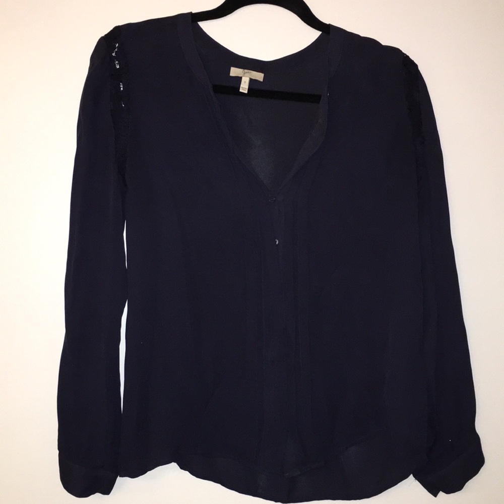 Joie navy silk lace detail top!